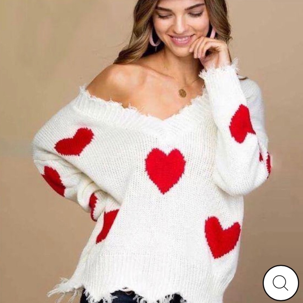 MAIN STRIP DISTRESSED FRAYED RIPPED HEART SWEATER - never worn!